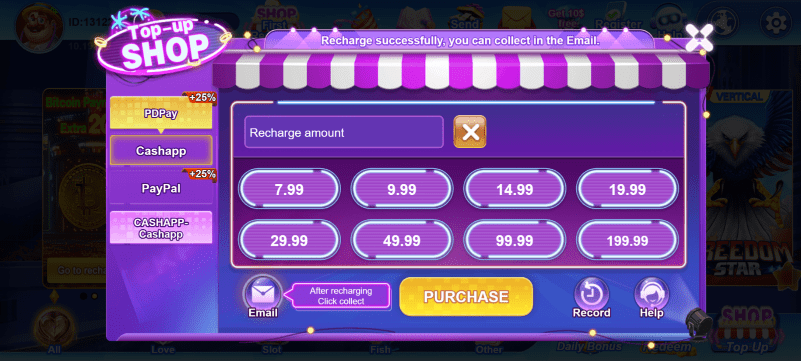 SugarSweeps Recharge and Shop Interface